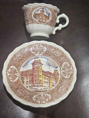 University of Arkansas Fayetteville Brown  Cup and Saucer Vernon Kilns